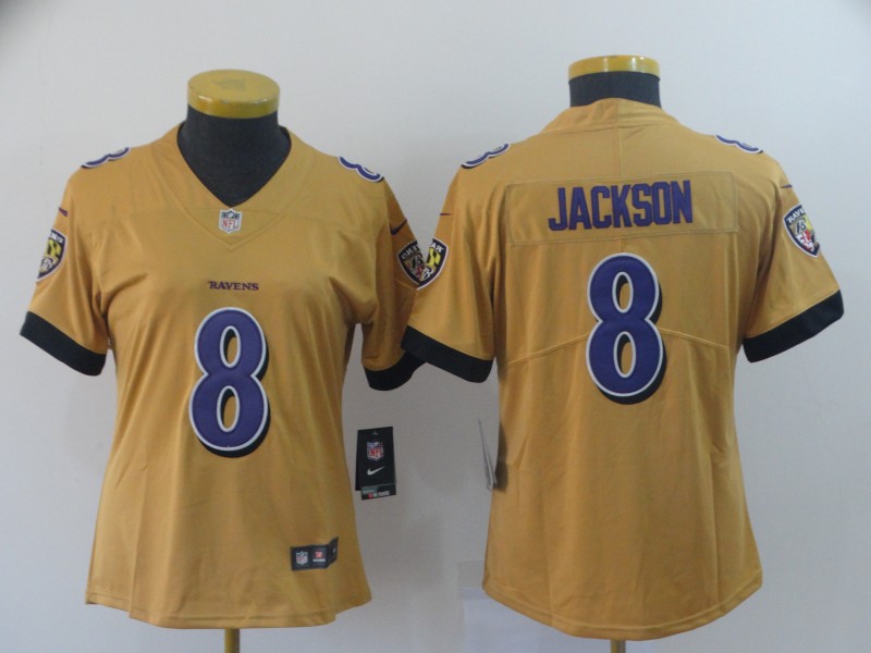 Women Baltimore Ravens #8 Jackson yellow Nike Vapor Untouchable Limited NFL Jersey->women nfl jersey->Women Jersey